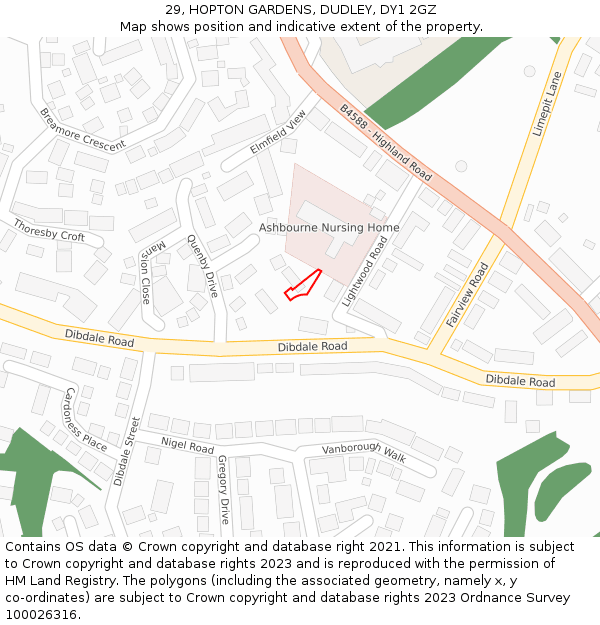 29, HOPTON GARDENS, DUDLEY, DY1 2GZ: Location map and indicative extent of plot