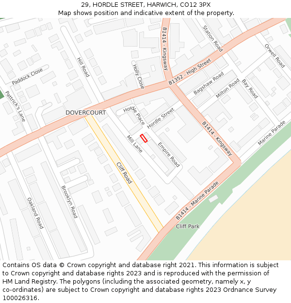 29, HORDLE STREET, HARWICH, CO12 3PX: Location map and indicative extent of plot