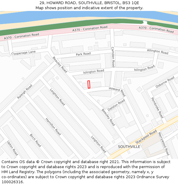 29, HOWARD ROAD, SOUTHVILLE, BRISTOL, BS3 1QE: Location map and indicative extent of plot