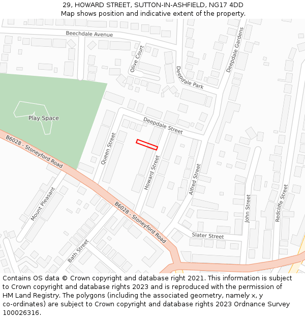 29, HOWARD STREET, SUTTON-IN-ASHFIELD, NG17 4DD: Location map and indicative extent of plot