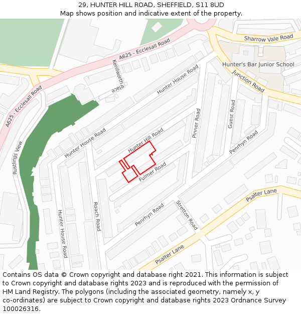 29, HUNTER HILL ROAD, SHEFFIELD, S11 8UD: Location map and indicative extent of plot