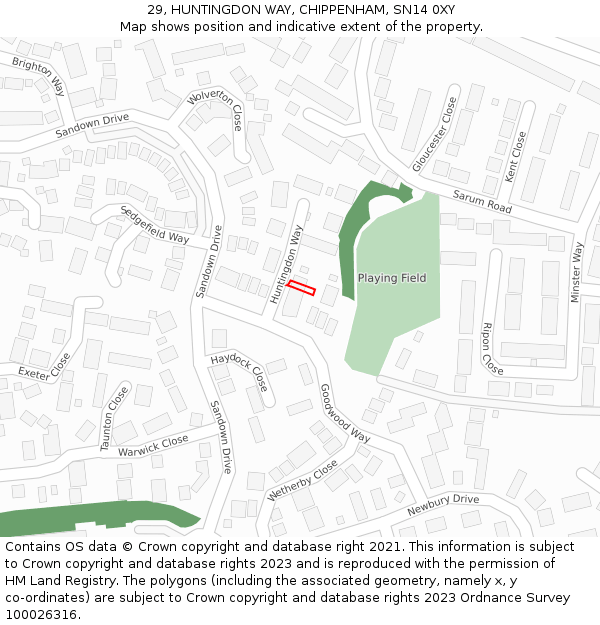 29, HUNTINGDON WAY, CHIPPENHAM, SN14 0XY: Location map and indicative extent of plot