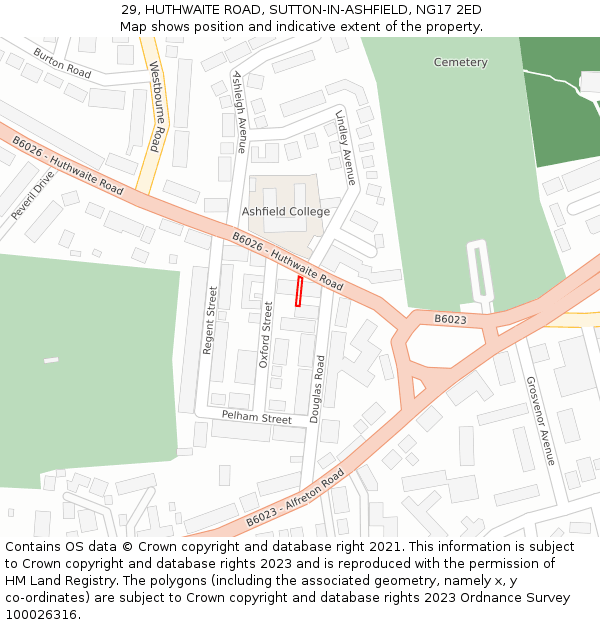 29, HUTHWAITE ROAD, SUTTON-IN-ASHFIELD, NG17 2ED: Location map and indicative extent of plot
