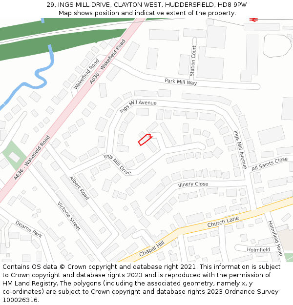 29, INGS MILL DRIVE, CLAYTON WEST, HUDDERSFIELD, HD8 9PW: Location map and indicative extent of plot
