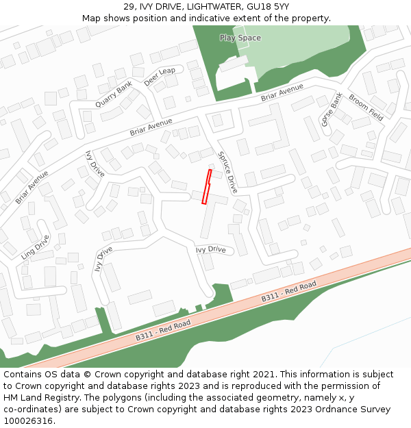 29, IVY DRIVE, LIGHTWATER, GU18 5YY: Location map and indicative extent of plot