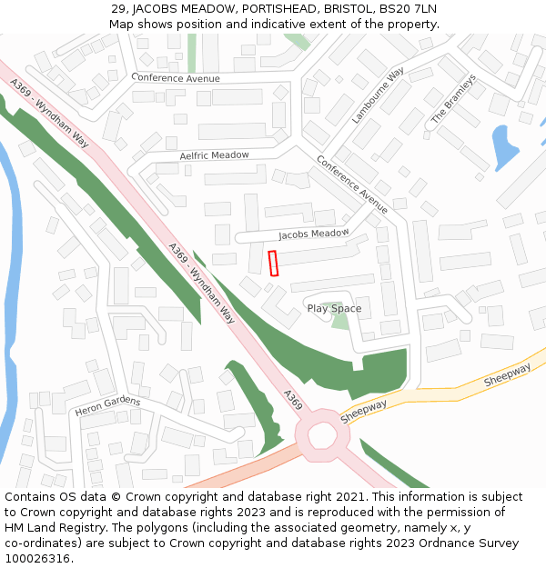 29, JACOBS MEADOW, PORTISHEAD, BRISTOL, BS20 7LN: Location map and indicative extent of plot