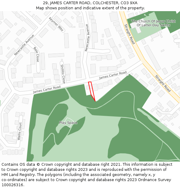 29, JAMES CARTER ROAD, COLCHESTER, CO3 9XA: Location map and indicative extent of plot