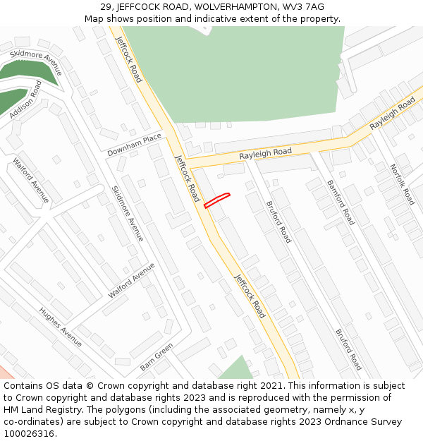 29, JEFFCOCK ROAD, WOLVERHAMPTON, WV3 7AG: Location map and indicative extent of plot