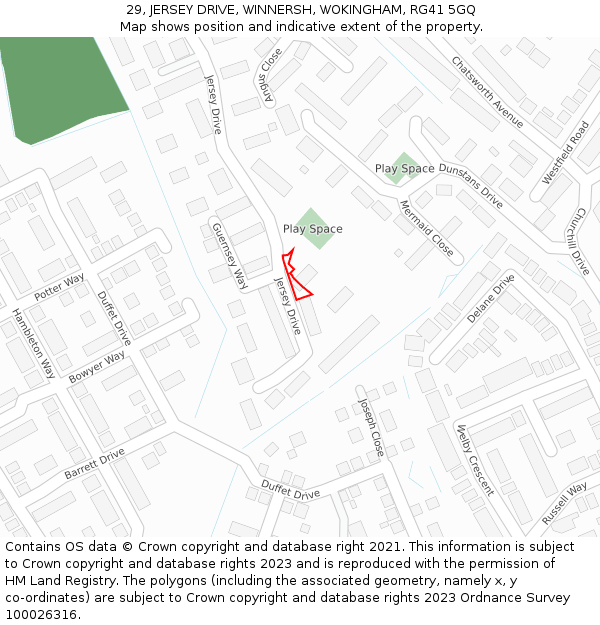29, JERSEY DRIVE, WINNERSH, WOKINGHAM, RG41 5GQ: Location map and indicative extent of plot