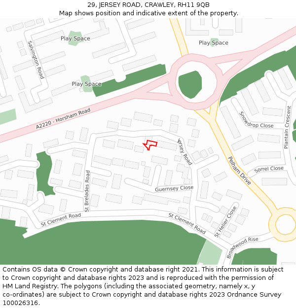 29, JERSEY ROAD, CRAWLEY, RH11 9QB: Location map and indicative extent of plot