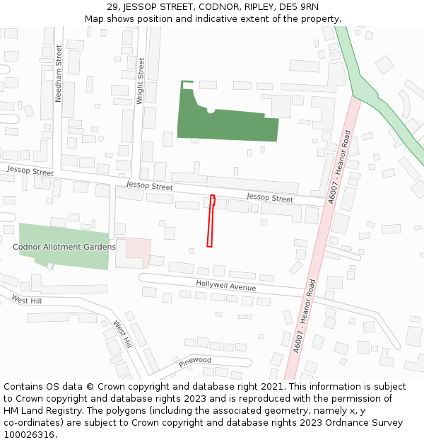29, JESSOP STREET, CODNOR, RIPLEY, DE5 9RN: Location map and indicative extent of plot