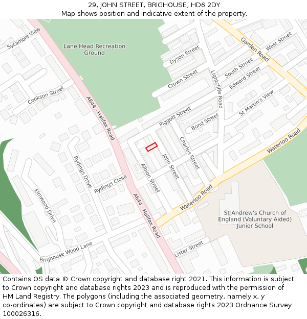 29, JOHN STREET, BRIGHOUSE, HD6 2DY: Location map and indicative extent of plot
