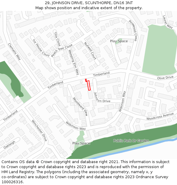 29, JOHNSON DRIVE, SCUNTHORPE, DN16 3NT: Location map and indicative extent of plot