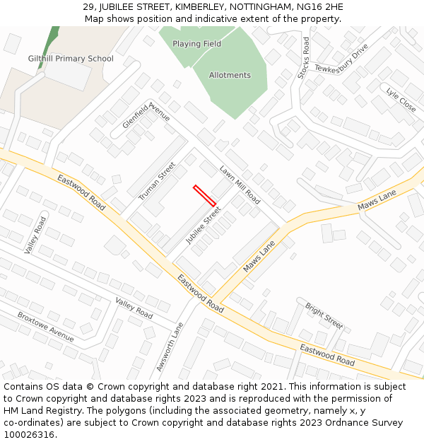 29, JUBILEE STREET, KIMBERLEY, NOTTINGHAM, NG16 2HE: Location map and indicative extent of plot