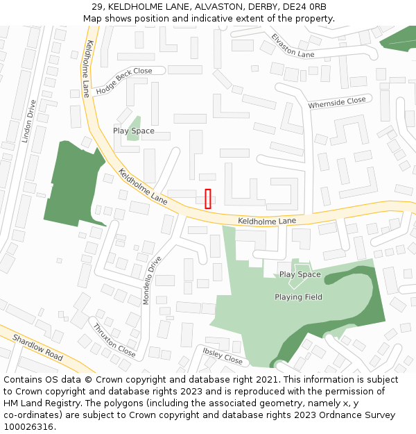 29, KELDHOLME LANE, ALVASTON, DERBY, DE24 0RB: Location map and indicative extent of plot