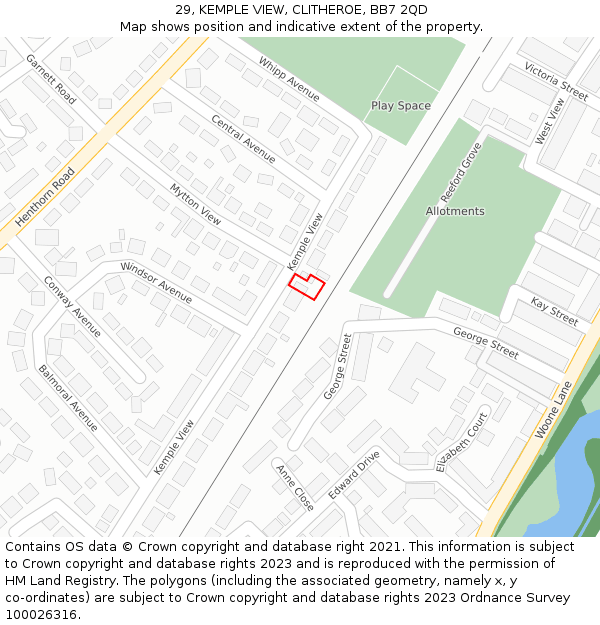 29, KEMPLE VIEW, CLITHEROE, BB7 2QD: Location map and indicative extent of plot