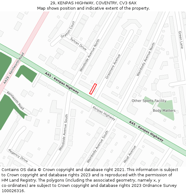 29, KENPAS HIGHWAY, COVENTRY, CV3 6AX: Location map and indicative extent of plot