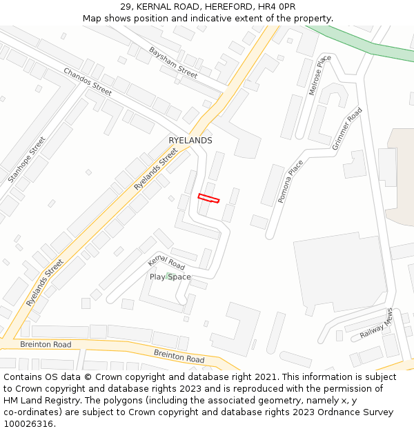29, KERNAL ROAD, HEREFORD, HR4 0PR: Location map and indicative extent of plot