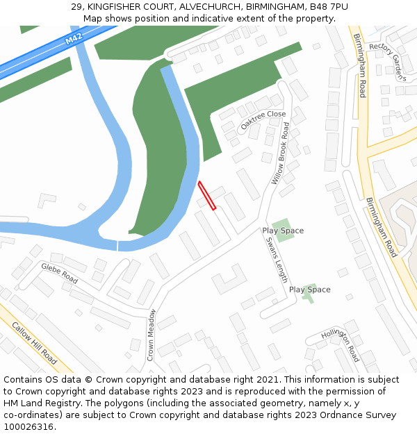 29, KINGFISHER COURT, ALVECHURCH, BIRMINGHAM, B48 7PU: Location map and indicative extent of plot
