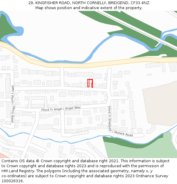 29, KINGFISHER ROAD, NORTH CORNELLY, BRIDGEND, CF33 4NZ: Location map and indicative extent of plot