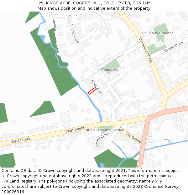 29, KINGS ACRE, COGGESHALL, COLCHESTER, CO6 1NY: Location map and indicative extent of plot