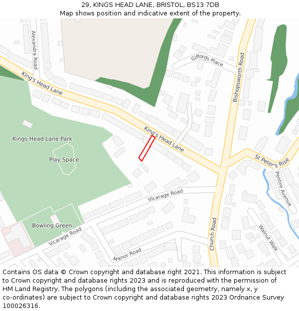 29, KINGS HEAD LANE, BRISTOL, BS13 7DB: Location map and indicative extent of plot