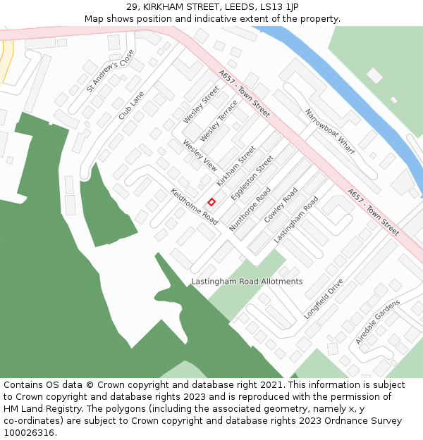 29, KIRKHAM STREET, LEEDS, LS13 1JP: Location map and indicative extent of plot