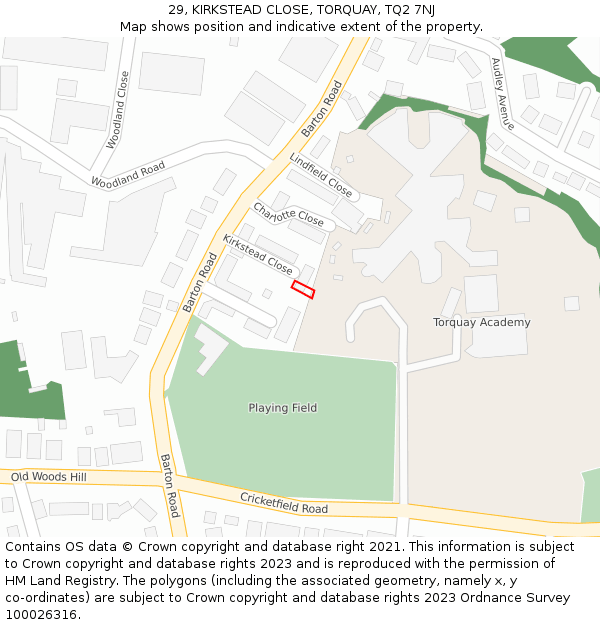 29, KIRKSTEAD CLOSE, TORQUAY, TQ2 7NJ: Location map and indicative extent of plot