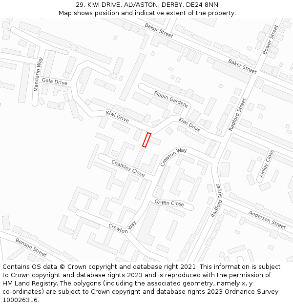 29, KIWI DRIVE, ALVASTON, DERBY, DE24 8NN: Location map and indicative extent of plot