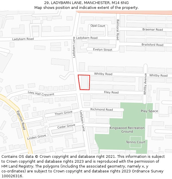 29, LADYBARN LANE, MANCHESTER, M14 6NG: Location map and indicative extent of plot