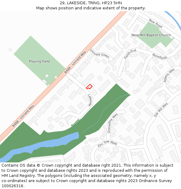 29, LAKESIDE, TRING, HP23 5HN: Location map and indicative extent of plot