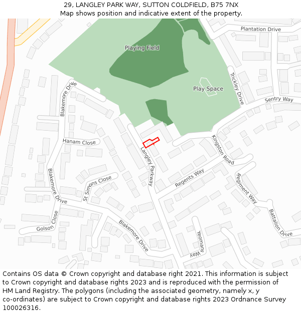 29, LANGLEY PARK WAY, SUTTON COLDFIELD, B75 7NX: Location map and indicative extent of plot