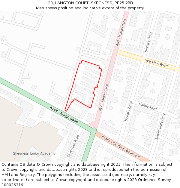 29, LANGTON COURT, SKEGNESS, PE25 2RB: Location map and indicative extent of plot