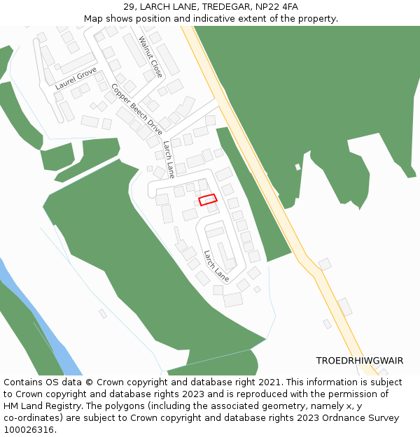 29, LARCH LANE, TREDEGAR, NP22 4FA: Location map and indicative extent of plot