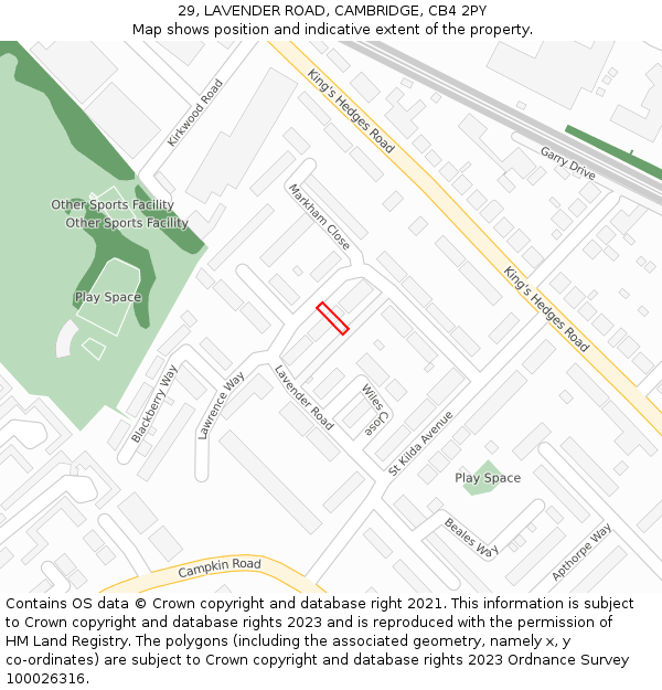 29, LAVENDER ROAD, CAMBRIDGE, CB4 2PY: Location map and indicative extent of plot