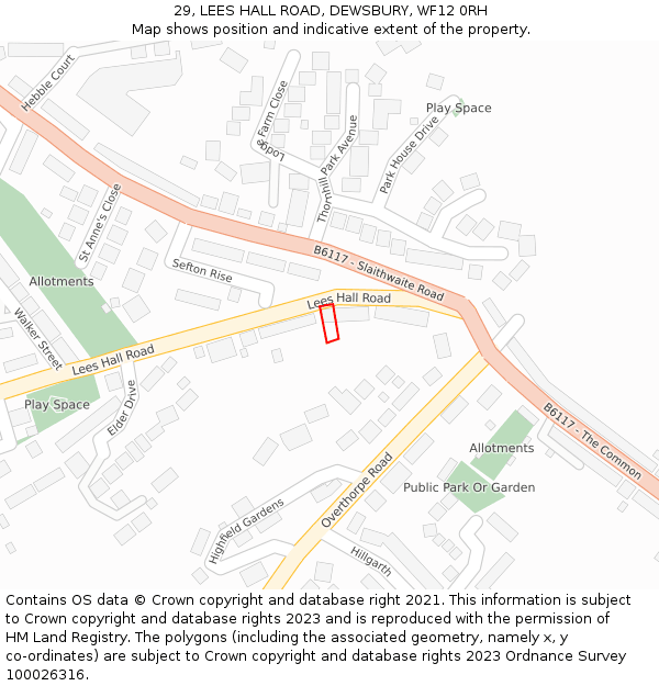 29, LEES HALL ROAD, DEWSBURY, WF12 0RH: Location map and indicative extent of plot
