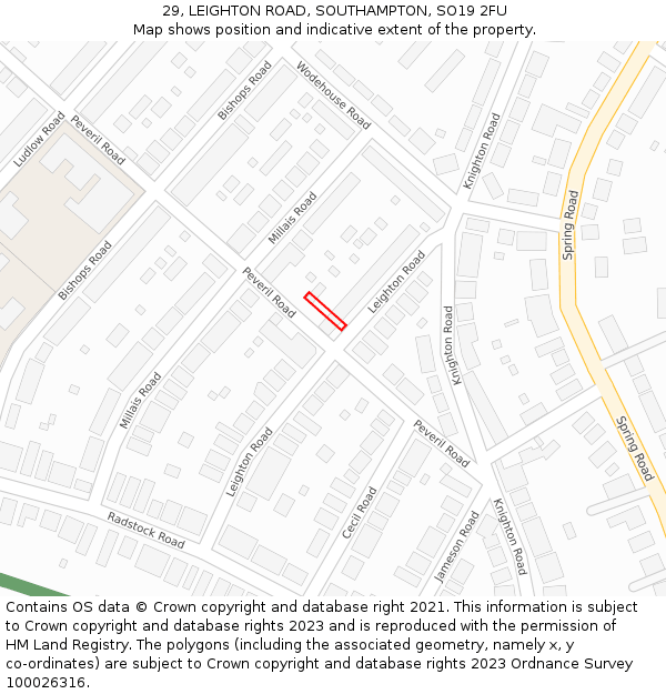 29, LEIGHTON ROAD, SOUTHAMPTON, SO19 2FU: Location map and indicative extent of plot