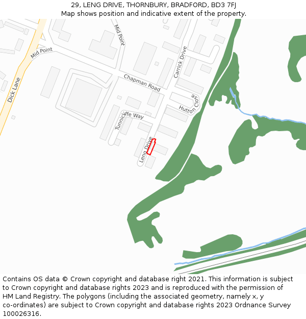 29, LENG DRIVE, THORNBURY, BRADFORD, BD3 7FJ: Location map and indicative extent of plot