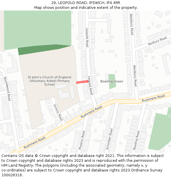 29, LEOPOLD ROAD, IPSWICH, IP4 4RR: Location map and indicative extent of plot