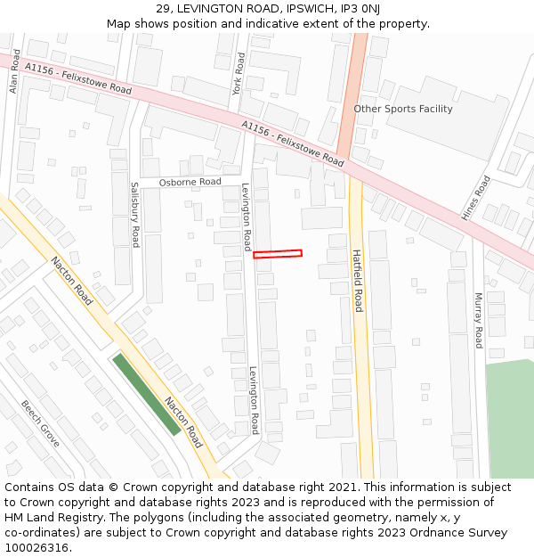 29, LEVINGTON ROAD, IPSWICH, IP3 0NJ: Location map and indicative extent of plot