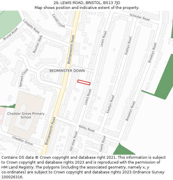 29, LEWIS ROAD, BRISTOL, BS13 7JD: Location map and indicative extent of plot