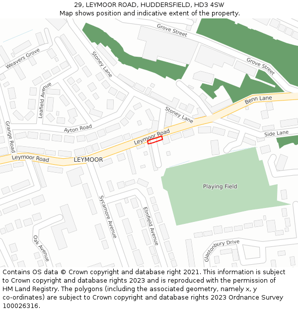29, LEYMOOR ROAD, HUDDERSFIELD, HD3 4SW: Location map and indicative extent of plot