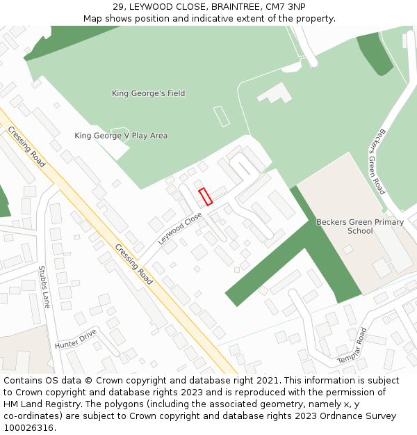 29, LEYWOOD CLOSE, BRAINTREE, CM7 3NP: Location map and indicative extent of plot