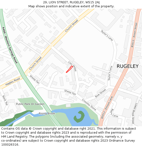 29, LION STREET, RUGELEY, WS15 2AJ: Location map and indicative extent of plot