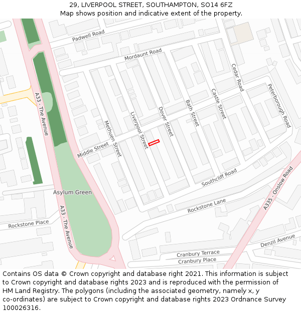 29, LIVERPOOL STREET, SOUTHAMPTON, SO14 6FZ: Location map and indicative extent of plot