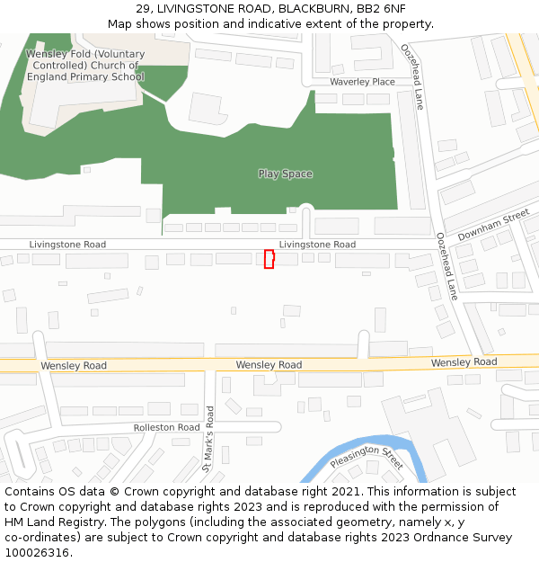 29, LIVINGSTONE ROAD, BLACKBURN, BB2 6NF: Location map and indicative extent of plot