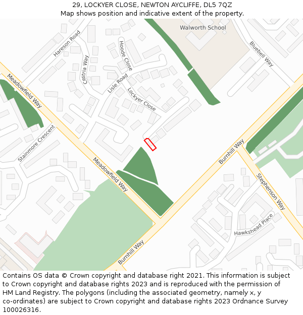 29, LOCKYER CLOSE, NEWTON AYCLIFFE, DL5 7QZ: Location map and indicative extent of plot