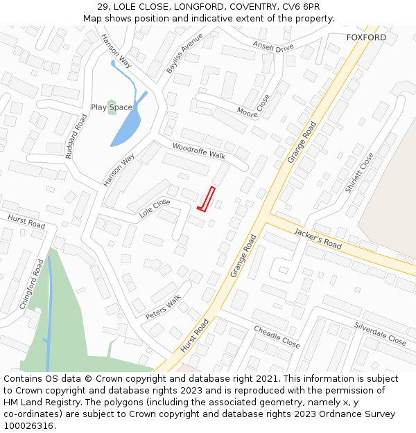 29, LOLE CLOSE, LONGFORD, COVENTRY, CV6 6PR: Location map and indicative extent of plot