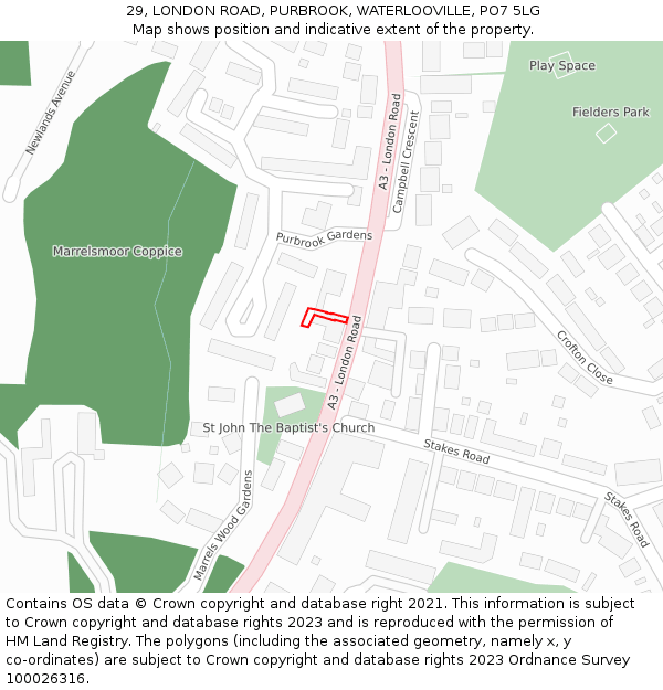 29, LONDON ROAD, PURBROOK, WATERLOOVILLE, PO7 5LG: Location map and indicative extent of plot