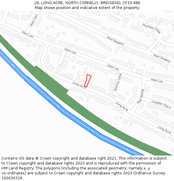 29, LONG ACRE, NORTH CORNELLY, BRIDGEND, CF33 4BE: Location map and indicative extent of plot